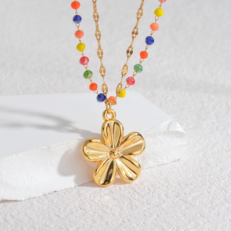 1 Piece High-end Classic Style Flower Shape Stainless Steel 18K Gold Plated Women's Pendant Necklace h5 